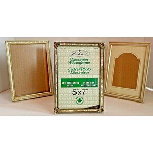3 Vintage 5x7 Picture Frames Mixed Metal Ornate Inlay MCM Style Photo Decor